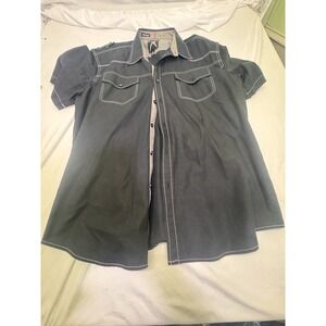 Marc Ecko Cut & Sew Shirt Mens Xl  "Well Hung" Short  Sleeve button up Black Y2K